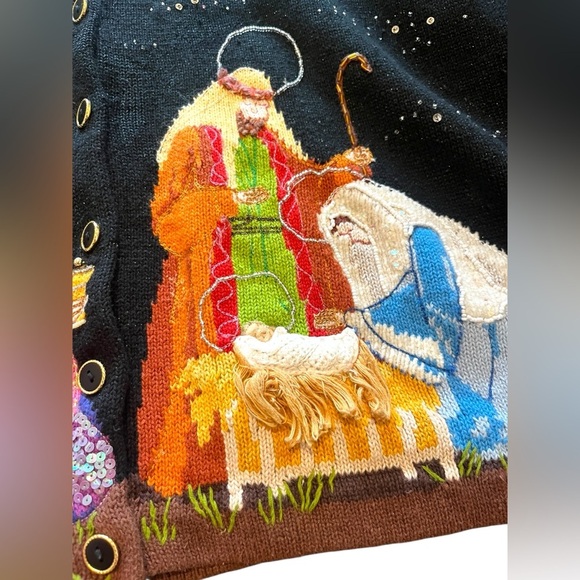 Design Options Philip & Jane Gordon Christmas Cardigan Sweater Nativity Sz XL - Picture 4 of 12